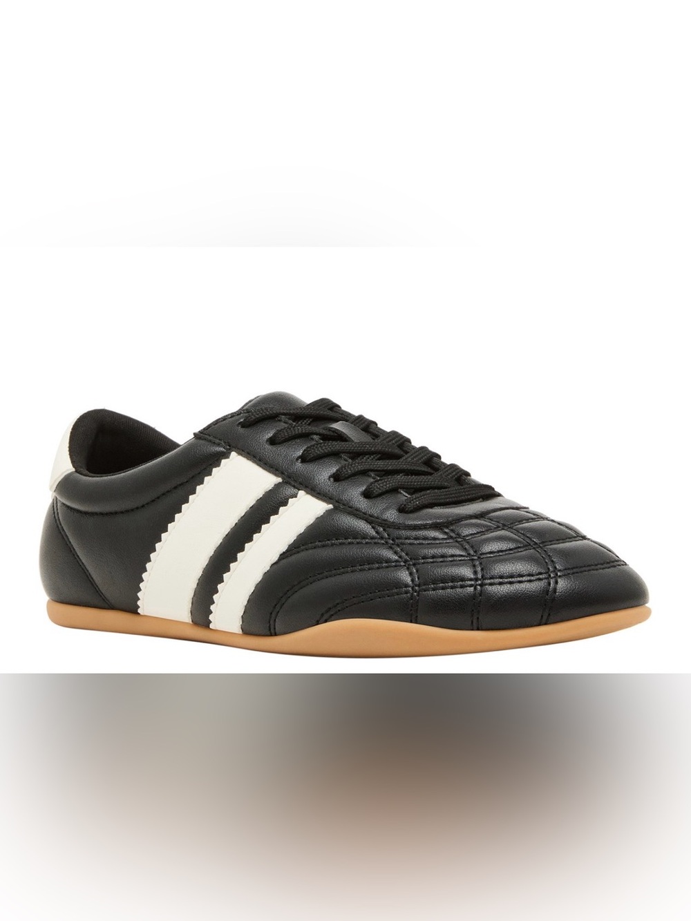 Madden girl Black Leather Sneaker with White Stripes